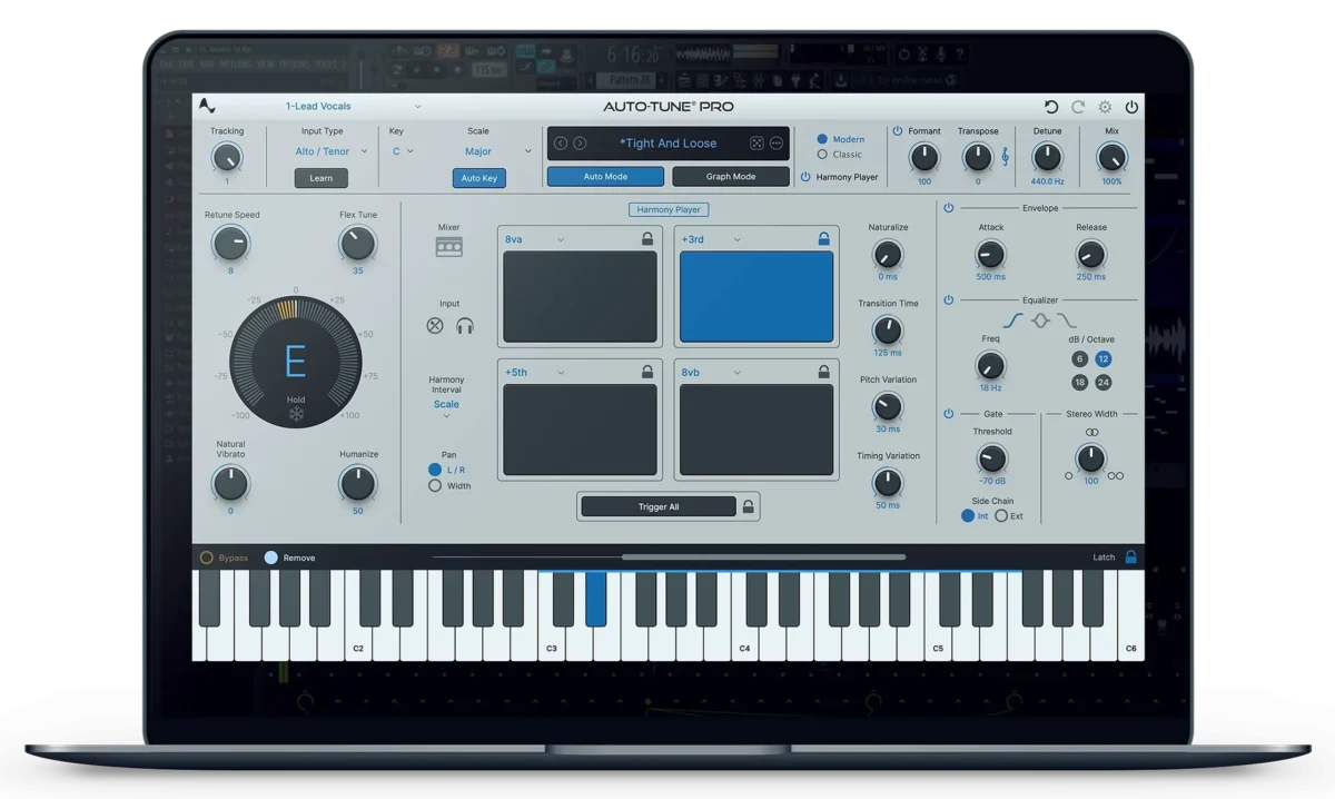 Auto Tune Pro 11 plug in view on a MacBook